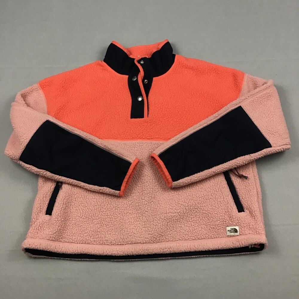 The North Face Jacket Women Medium Pink Orange Colorblock Snap Fleece Hiking M